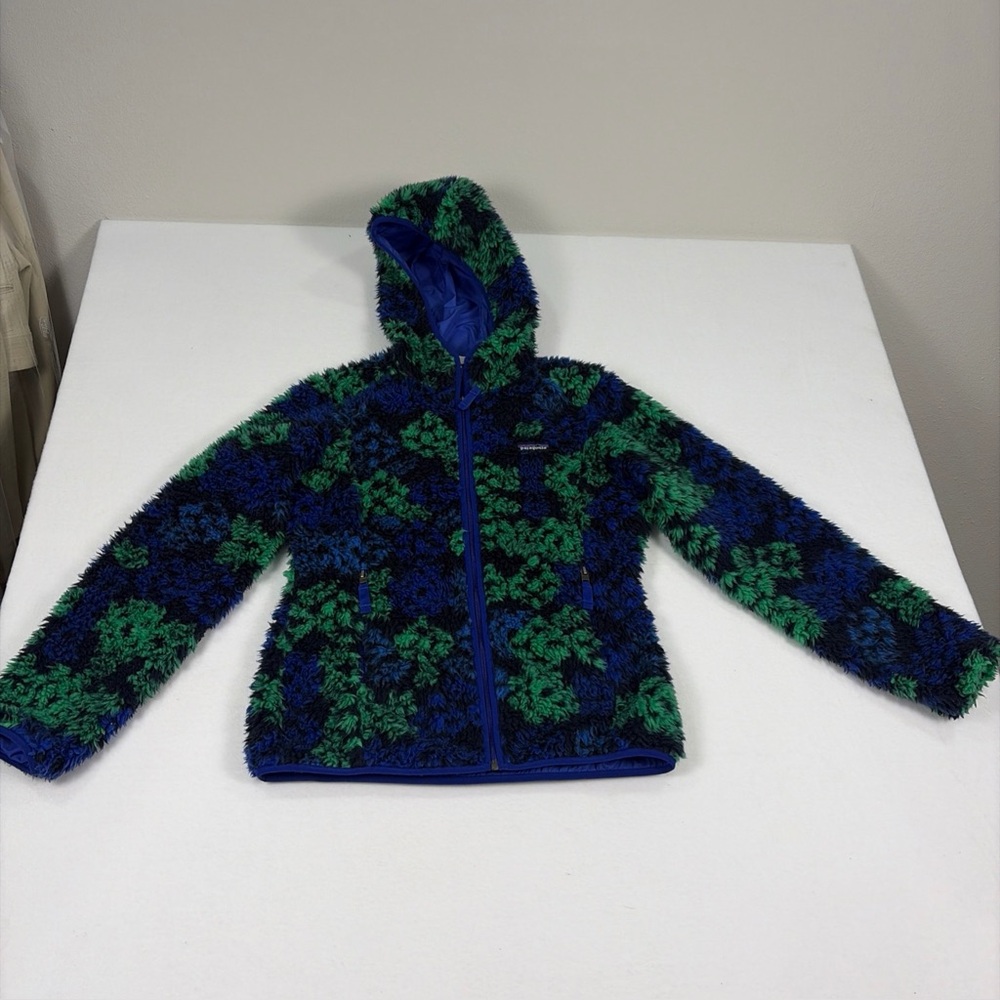 Patagonia Retro-X Women’s Fleece Hoodie Jacket M Blue Green Zip-Up Sherpa Coat